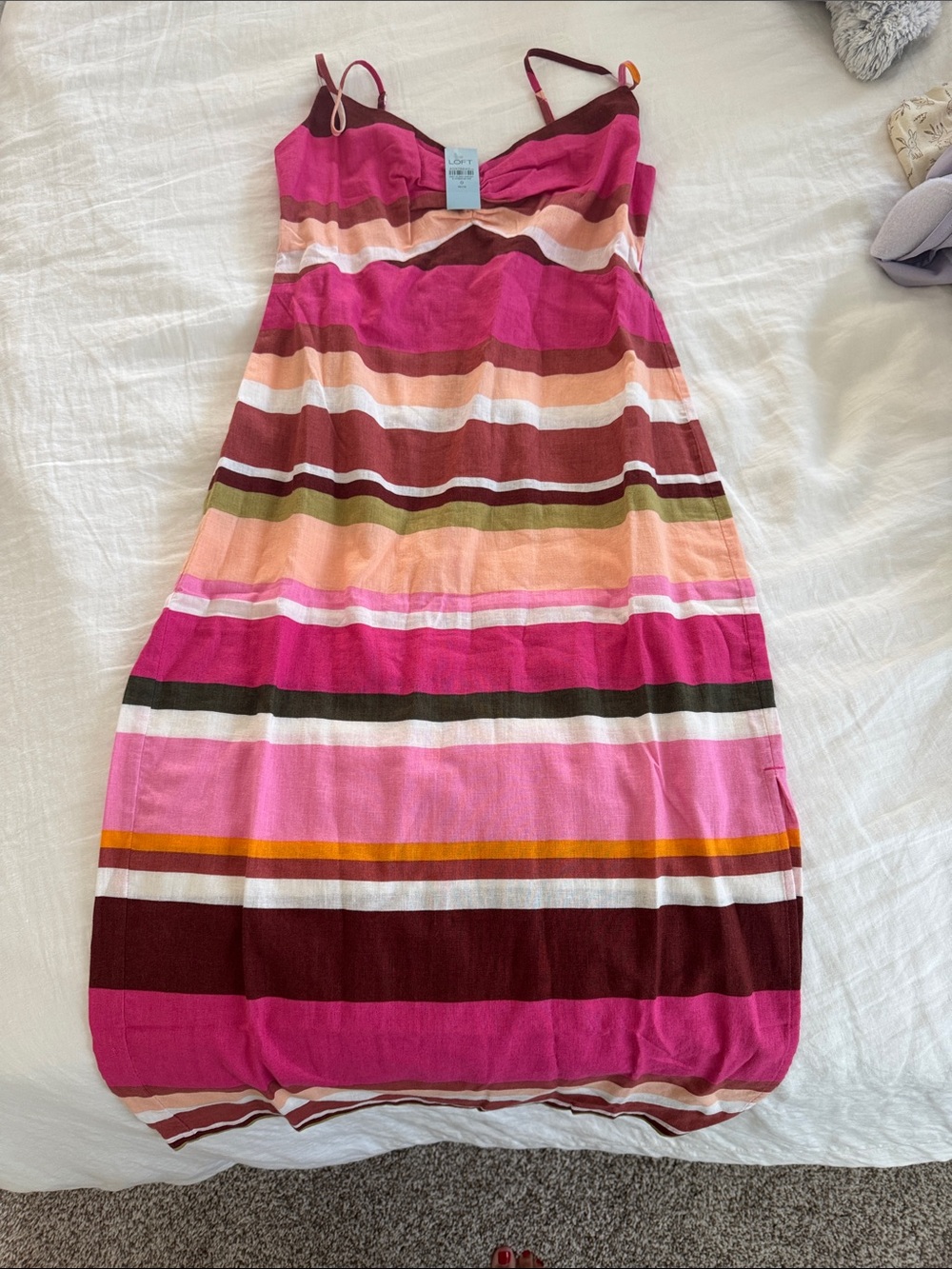 LOFT Pink Multi-Striped Spaghetti Strap Sundress